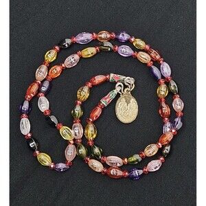 Colorful Nok Phra Gow Naga Eye Crystal Bead Necklace Prayer Thai Amulet 26"